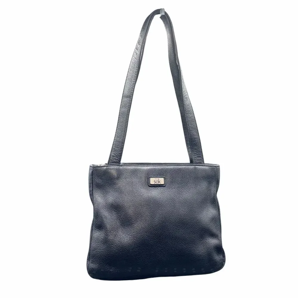 The Sak Black Pebbled Leather Shoulder Tote Bag Zip Top